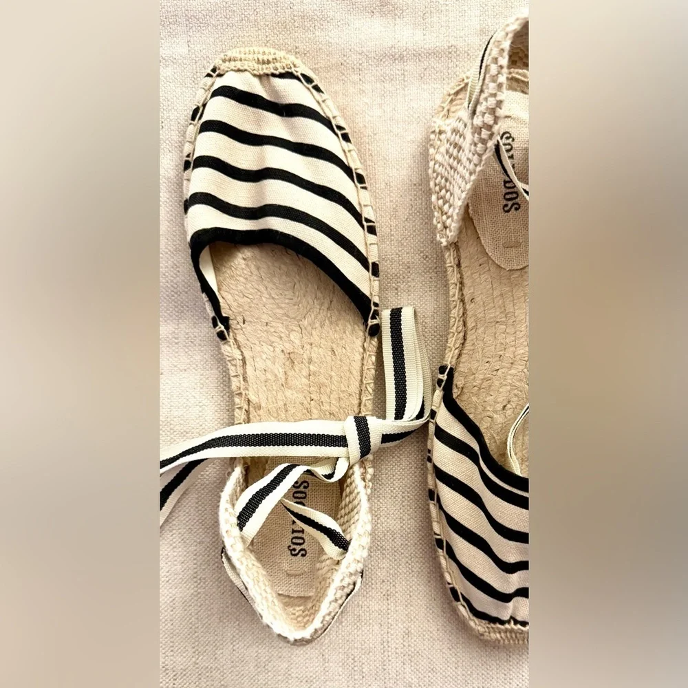 Anthropologie x Soludos D'Orsay Espadrilles in Black/Natural Stripe NWOT